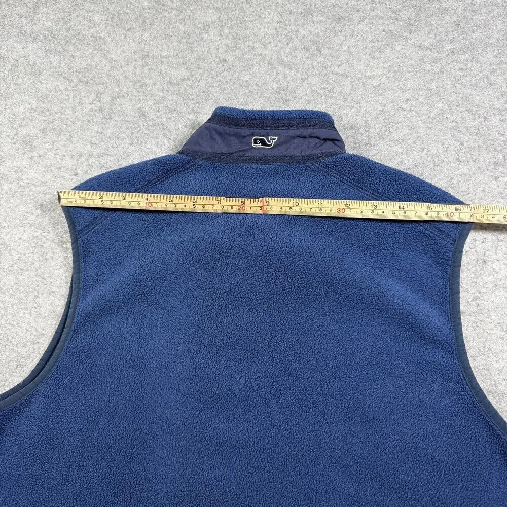 Vineyard Vines Fleece Vest Mens M Navy Full Zip High Collar Preppy Outdoor Layer